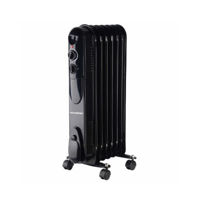 Radiator cu Ulei Hausberg cu 7 Elemente – 1500W – 11 x 58 cm – Negru