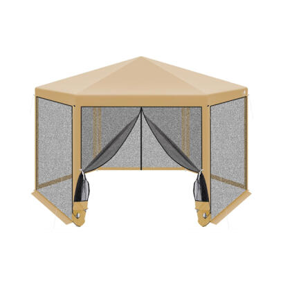 Pavilion Hexagonal de Gradina cu Plasa de Tantari - Bej - 2 x 2 x 2 x 2.5 m