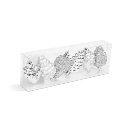 Decor pentru Brad - Con Argintiu - 6 cm - 6 buc / set