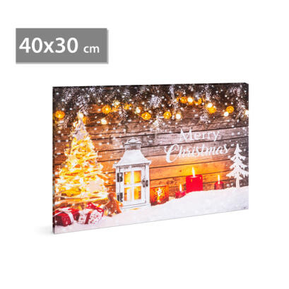 Tablou de Craciun cu LED - cu Agatatoare, 2 x AA, 40 x 30 cm - Merry Christmas